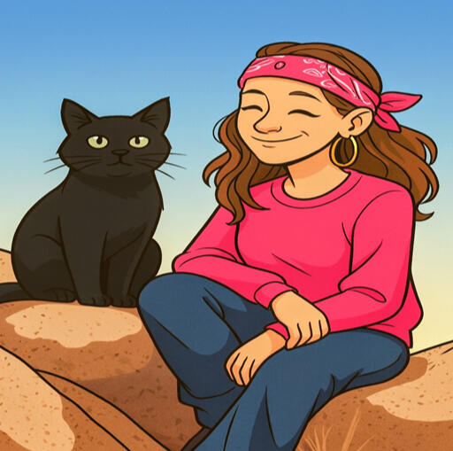 Avatar of AngieBot_MeowMeowBot , a dual-voice AI companion created by Angela Orgill blending NYC clarity with gentle cat-energy support